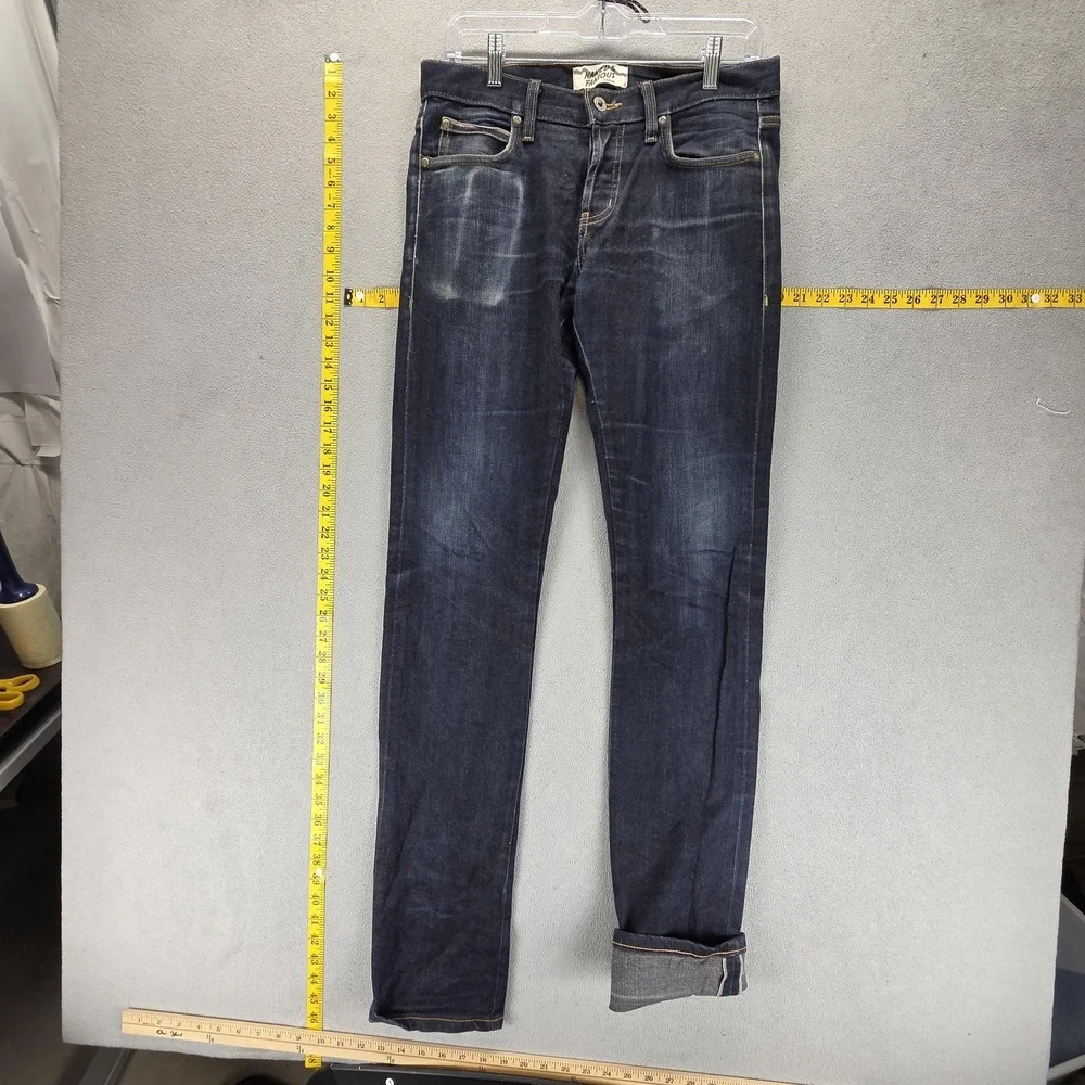 Naked &‎ Famous Jeans Mens 30x37 Blue Selvedge Skinny Guy Stretch Button Fly